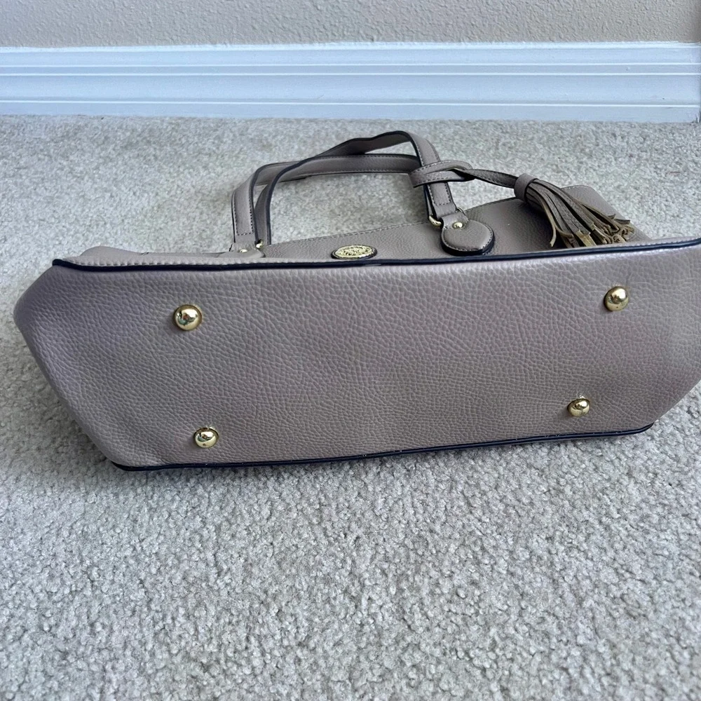 Anne Klein Tote Bag, Faux Leather, Lion Logo,‎ Tassel Charm, Taupe